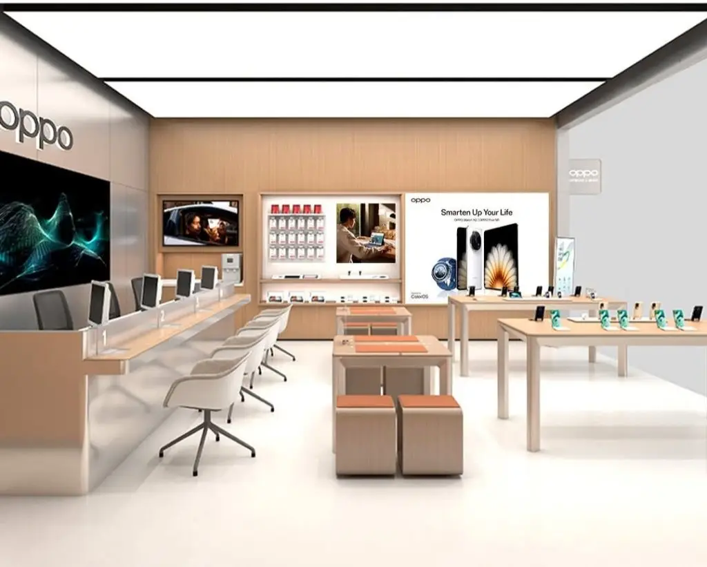 Oppo flagship store at Packages Mall, Lahore, showcasing the latest Oppo smartphones and tech.