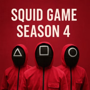 Squid Game Season 4 Official Poster with Red Masked Guards and Global Map Background